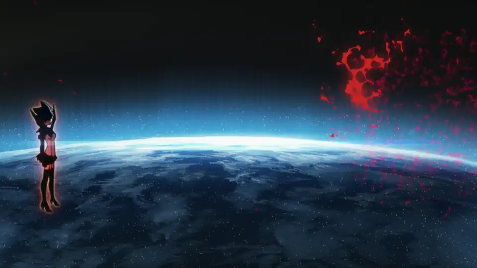 Ryuko in space, after Ragyo crushes her heart, dissolving into Life-Fibers