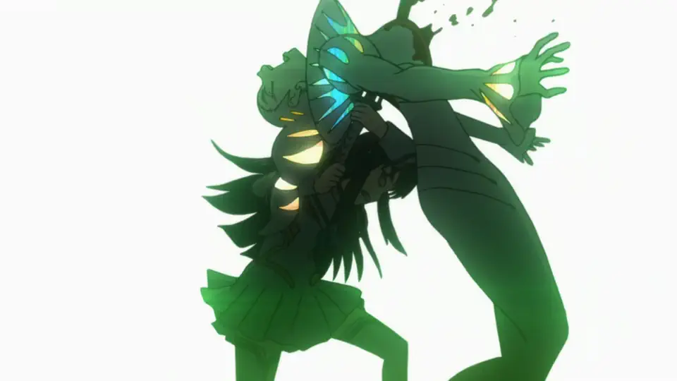 Kiryuin Satsuki stabs and mounts Kiryuin Ragyo on her blade Bakuzan.