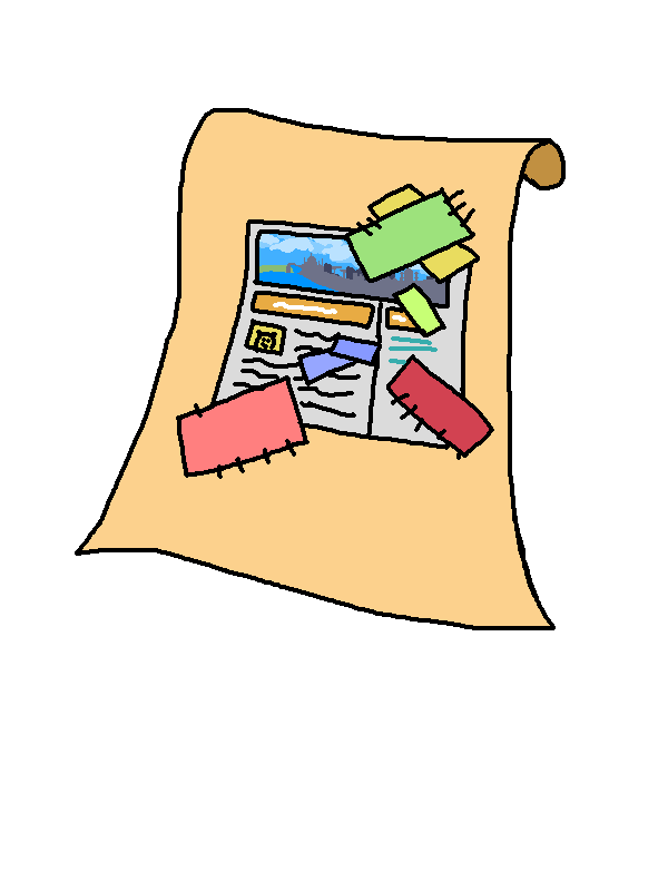 A parchment full of patches on it