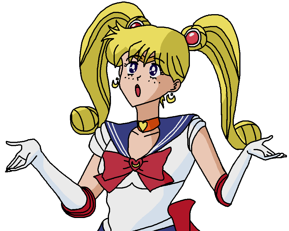 Aino Minako from Sailor Moon dressed as Sailor Moon, shrugging with confusion